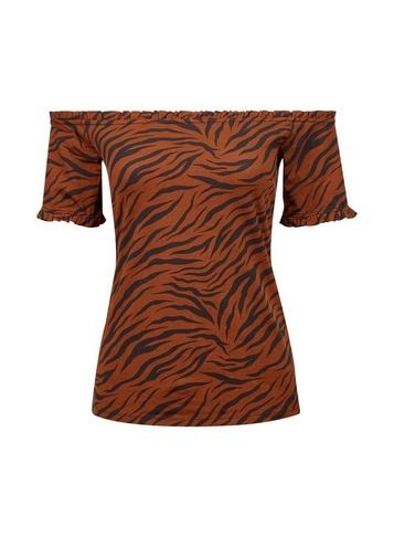 Dorothy Perkins Rust Animal Print Frill Bardot Top