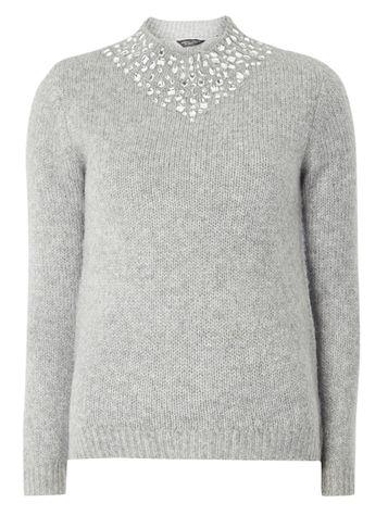 Dorothy Perkins Grey Embellished High Neck Jumper