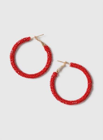 Dorothy Perkins Red Bead Hoop Earrings