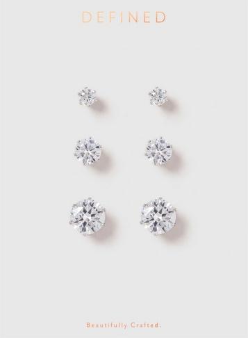 Dorothy Perkins 3 Pack Silver Look Cubic Zirconia Stud Earrings