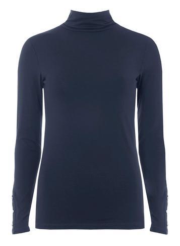 Dorothy Perkins Navy Buttoned Turtle Neck Top