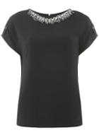 Dorothy Perkins Black Feather Neck Embellished T-shirt