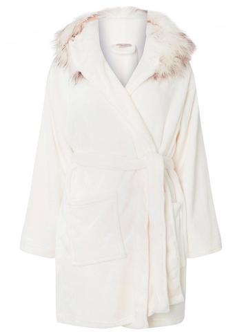 Dorothy Perkins Cream Faux Fur Hooded Dressing Gown