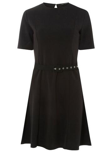 Dorothy Perkins *black Self Covered Belt Fit And Flare Dress