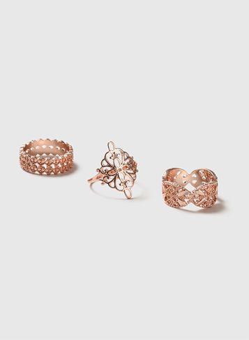 Dorothy Perkins Rose Gold Filigree Ring Pack