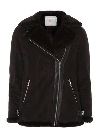 Dorothy Perkins Petite Black Faux Shearling Biker Jacket