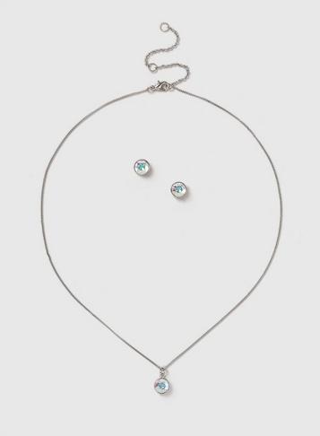 Dorothy Perkins Silver Look Swarovski Elements Stud Earrings And Necklace Set