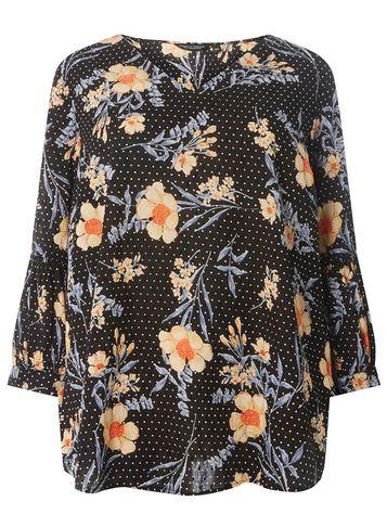 Dorothy Perkins Dp Curve Black Lily Floral Puff Sleeve Blouse