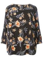 Dorothy Perkins Dp Curve Black Lily Floral Puff Sleeve Blouse