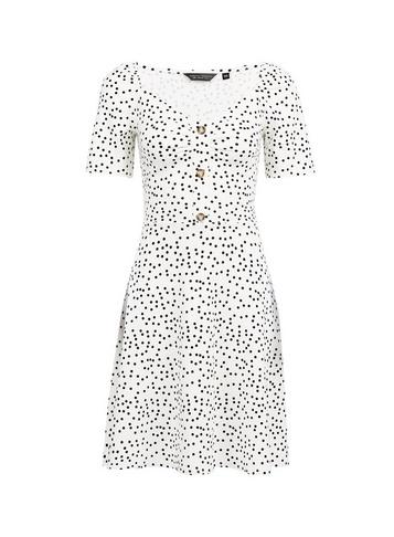 Dorothy Perkins White Spot Print Button Detail Skater Dress