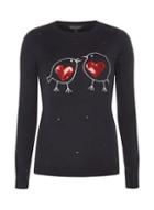 Dorothy Perkins Navy Sequin Heart Robin Jumper