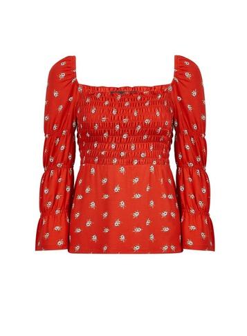 Dorothy Perkins Orange Ditsy Print Shirred Milkmaid Top