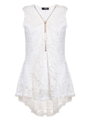 Dorothy Perkins *quiz Cream Lace Zip Tassel Top