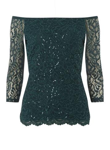Dorothy Perkins *tall Green Sequin Bardot Top