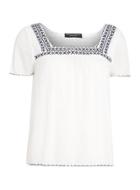 Dorothy Perkins White Navy Embroidered Top