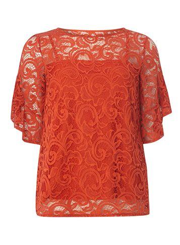 Dorothy Perkins Orange Lace Ruffle T-shirt