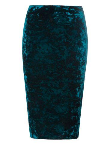 Dorothy Perkins Green Crushed Velvet Pencil Skirt