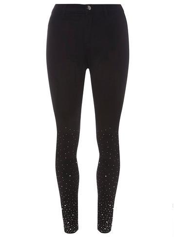 Dorothy Perkins *tall Black Gem Detail Hem 'frankie' Jeans