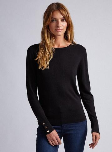 Dorothy Perkins Black Button Cuff Crew Neck Jumper