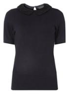 Dorothy Perkins Navy Lace Collar Knitted T-shirt
