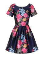 Dorothy Perkins *chi Chi London Petite Blue Floral Print Mini Prom Dress