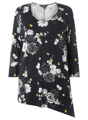 Dorothy Perkins *dp Curve Navy Floral V-neck Tunic Top