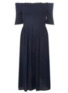 Dorothy Perkins Navy Shirred Midi Bardot Dress