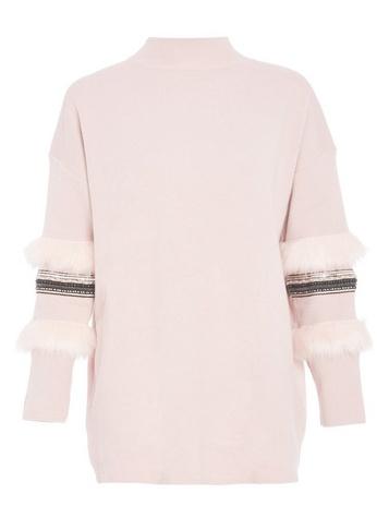 Dorothy Perkins *quiz Pale Pink Aztec Print Knitted Jumper