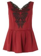 Dorothy Perkins Dp Curve Berry Lace Trim Detail Peplum Top