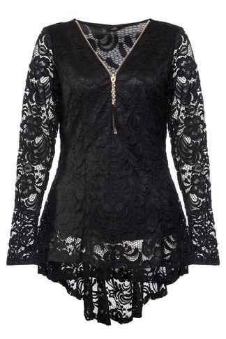 Dorothy Perkins *quiz Black Lace Peplum Zip Top