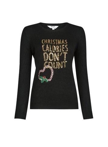 Dorothy Perkins Petite Black Christmas Calories Dont Count Jumper