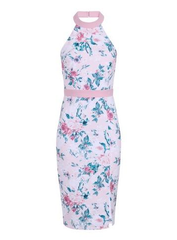 Dorothy Perkins *paper Dolls Multi Coloured Floral Print Halterneck Bodycon Dress