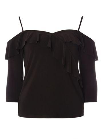 Dorothy Perkins Black Ruffle Sleeve Cold Shoulder Top