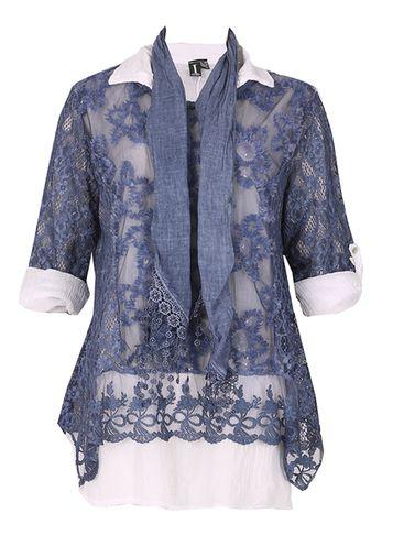 Dorothy Perkins *izabel London Blue Long Sleeve Top With Scarf