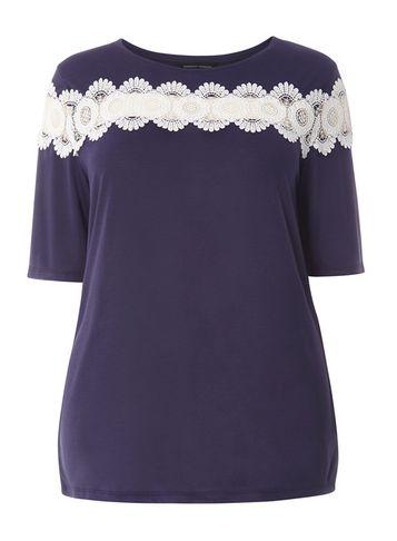 Dorothy Perkins Dp Curve Navy Lace Insert Top