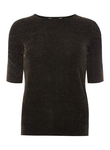 Dorothy Perkins Black Sparkle Ruched Sleeve Top