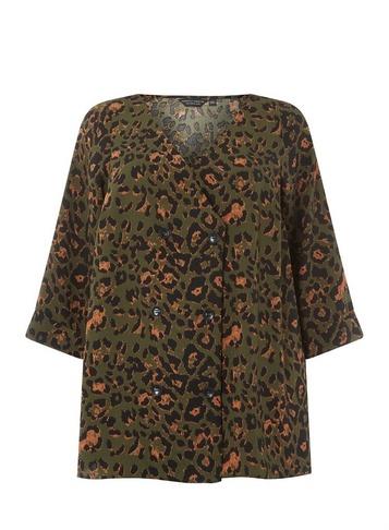 Dorothy Perkins *dp Curve Khaki Leopard Print Double Breasted Top