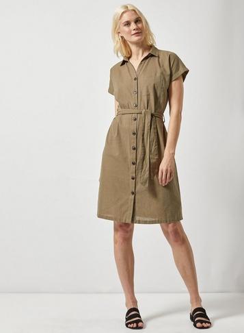 Dorothy Perkins *tall Khaki Shirt Dress With Linen