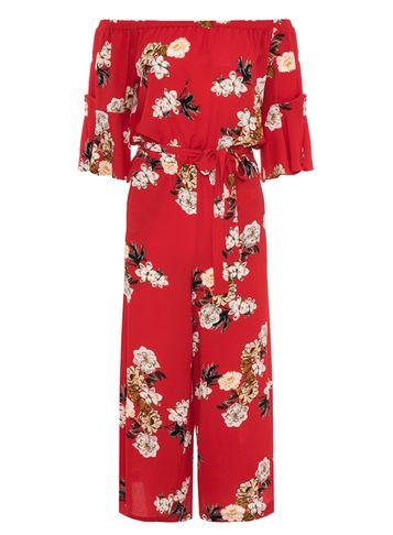 Dorothy Perkins *quiz Red Floral Print Jumpsuit