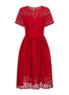 *chi Chi London Red Crochet Midi Skater Dress