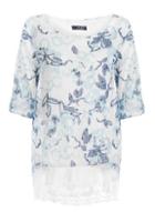 Dorothy Perkins *quiz White And Blue Mesh Lace Hem Top