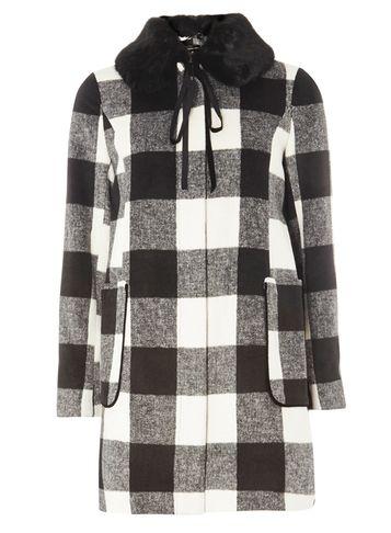 Dorothy Perkins Black Checked Bow Dolly Coat