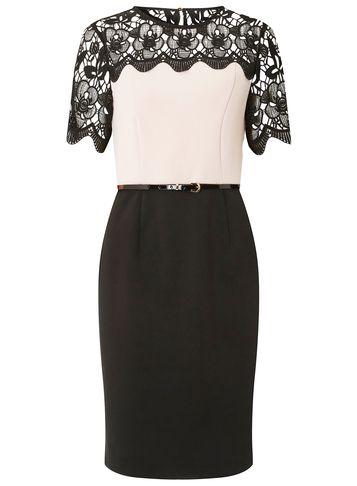 Dorothy Perkins Black Blush Lace Top Pencil Dress