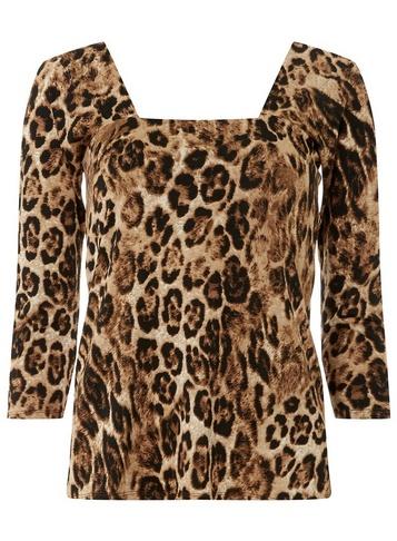 Dorothy Perkins Brown Leopard Print Square Neck Top