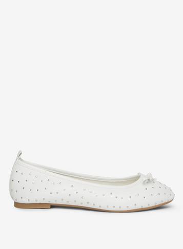 Dorothy Perkins White Studded Polly Ballerina Pumps