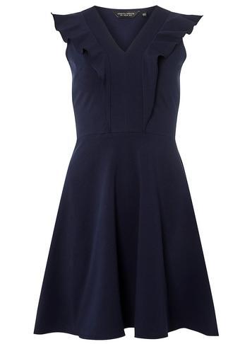 Dorothy Perkins Navy V-nneck Ruffle Fit And Flare Dress