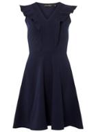 Dorothy Perkins Navy V-nneck Ruffle Fit And Flare Dress