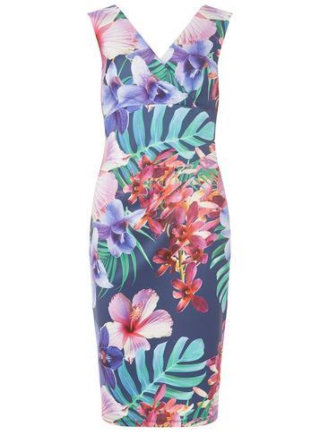 Dorothy Perkins *scarlet B Navy Tropical 'megan' Bodycon Dress