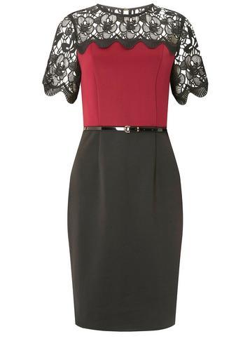 Dorothy Perkins Wine Red Lace Top Pencil Dress
