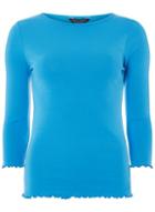 Dorothy Perkins Blue 3/4 Sleeve Lettuce Cotton Top